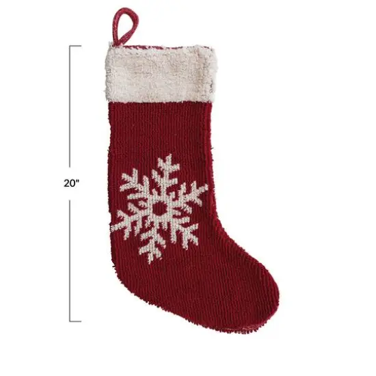 Hello Honey&reg; 20" Red & Cream Snowflake Cotton Knit Stocking {4}
