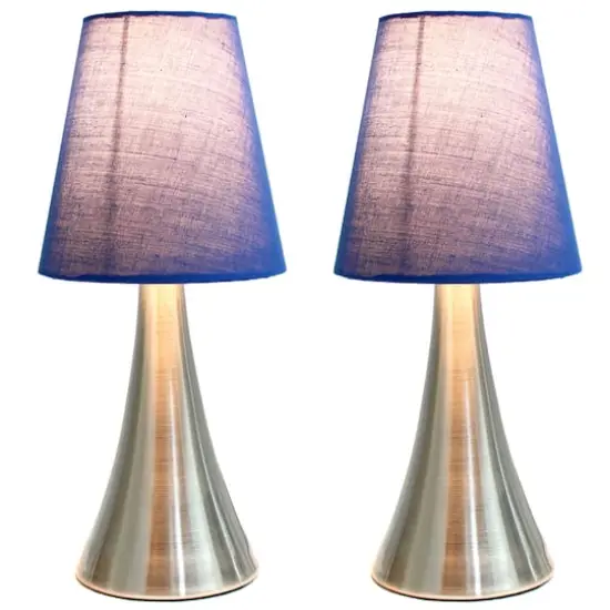Simple Designs Valencia Mini Touch Table Lamp Set Brushed Nickel/Blue {3}