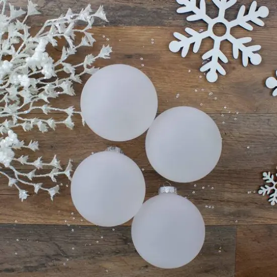 4ct. 4" White & Silver Frosted Matte Glass Ball Ornaments {3}