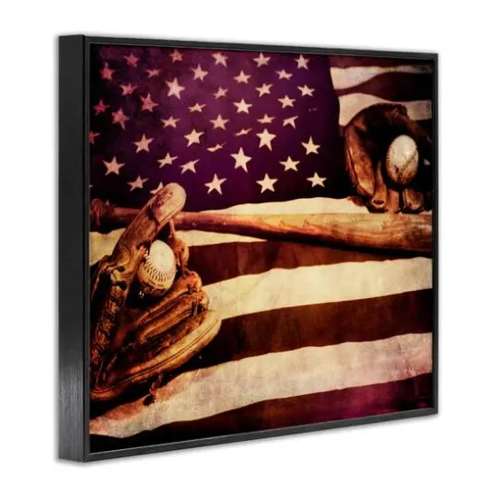 Stupell Industries American Flag Stripes Stars Baseball Mitt Sports Motif Framed Giclee Art Black {4}