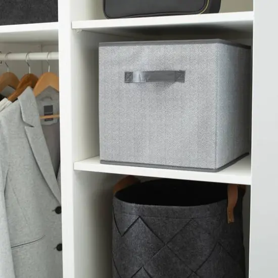 Simplify 12" Collapsible Herringbone Gray Storage Cube {4}
