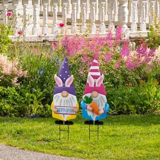 27" Gnomes with Bunny Ears Easter Outdoor Garden Stakes, 2ct. {3}