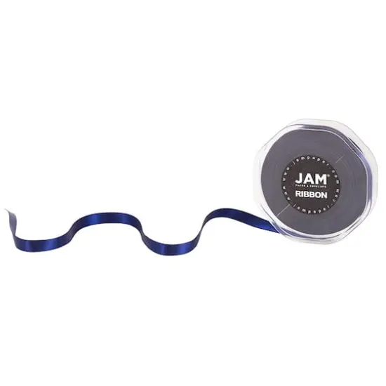 JAM Paper 3/8" x 25yd. Double Faced Satin Ribbon Navy Blue {5}