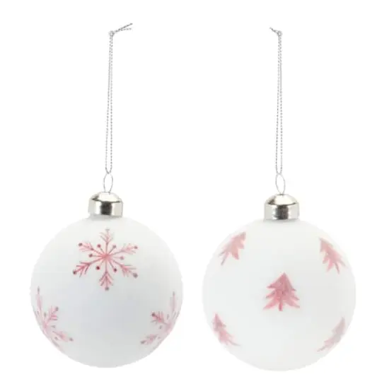 Frosted Snowflake & Tree Ball Ornament Set {3}