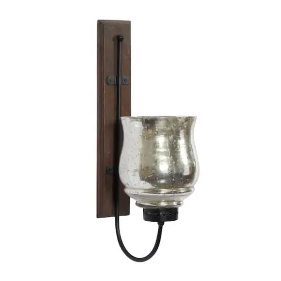 Brown Mango Wood Traditional Candle Wall Sconce, 21" x 9" x 4" {3}