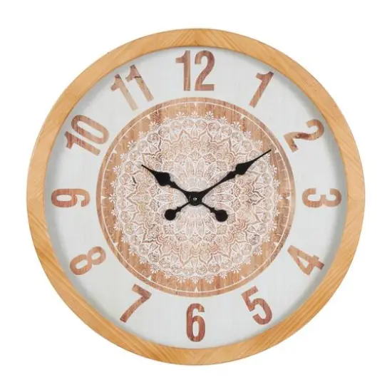 30" Natural Brown & White Mandala Wall Clock {1}
