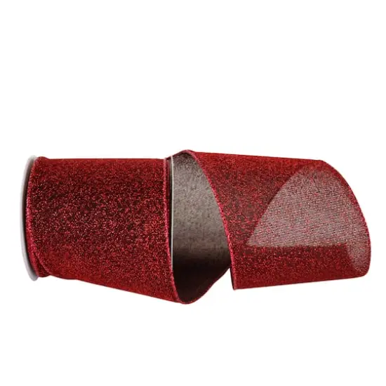 JAM Paper 4" x 10 yd. Scarlet Sparkle Glimmer Radiance Wired Edge Ribbon {1}
