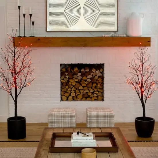 5ft. Orange & Purple LED Pre-Lit Halloween Deluxe Black Twig Artificial Fall Tree {10}