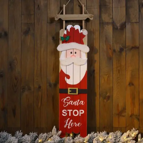 Glitzhome&reg; 42"&nbsp;Wooden Sleigh Santa Porch Sign {4}