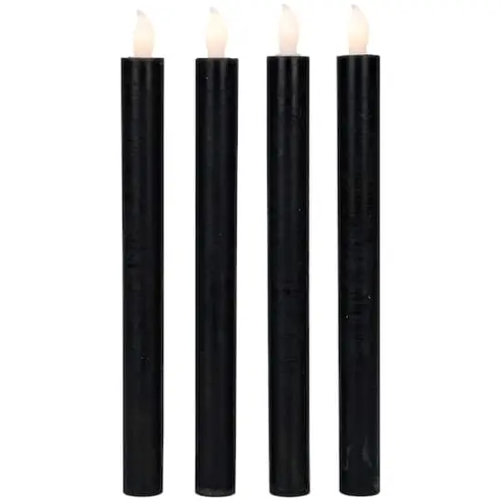 9.5" Solid Black LED Flickering Flameless Halloween Taper Candles, 4ct. {1}