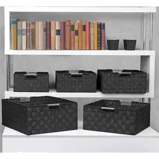 Sorbus 7-Piece Stackable Tote Basket Set with Handles Black {5}