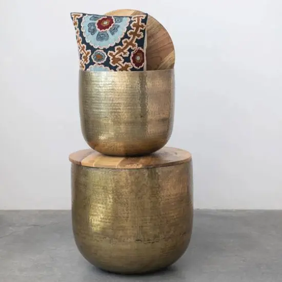 Hello Honey® 18" Gold Metal Nesting Tables with Wood Lids Set {4}