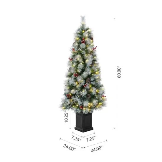 5ft. Pre-Lit Pine Artificial Christmas Porch Tree, Warm White LED Lights {9}
