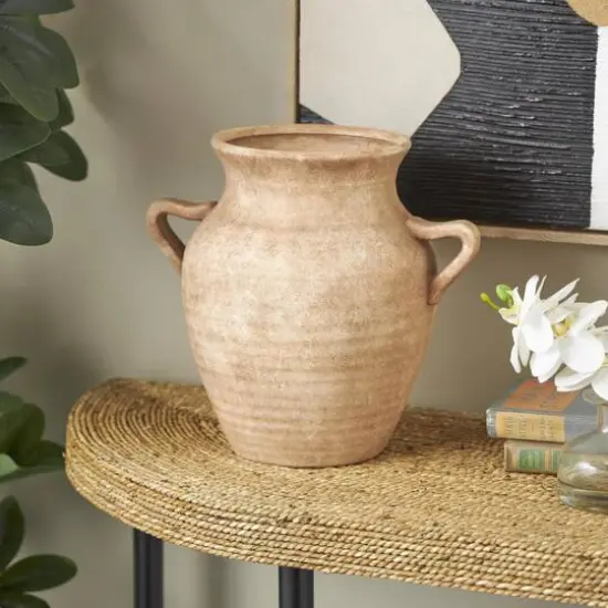 12.25" Copper Ceramic Antique Style Textured Vase with Handles {9}