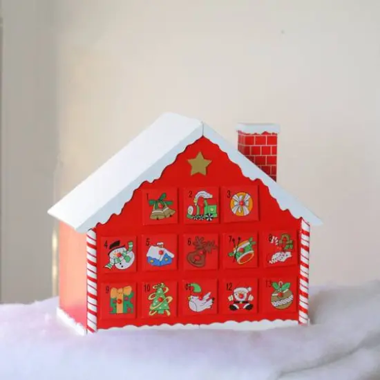 10.25" Red & White Advent House with Chimney Storage Box  {5}