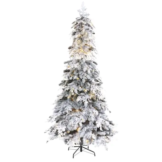 8ft. Pre-Lit Flocked Montana Down Swept Spruce & Pinecones Artificial Christmas Tree with Clear LED Lights {6}