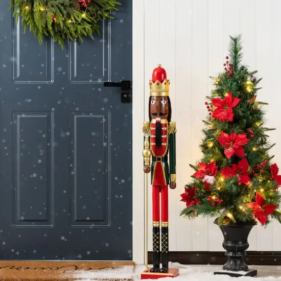 Glitzhome&reg; 42"H Wooden Christmas African American King Nutcracker {3}