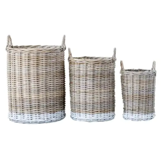 Hello Honey&reg; Beige Rattan Baskets with White Dipped Base & Handles Set {1}