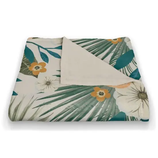 Tropical Floral Coral Fleece Blanket White {3}