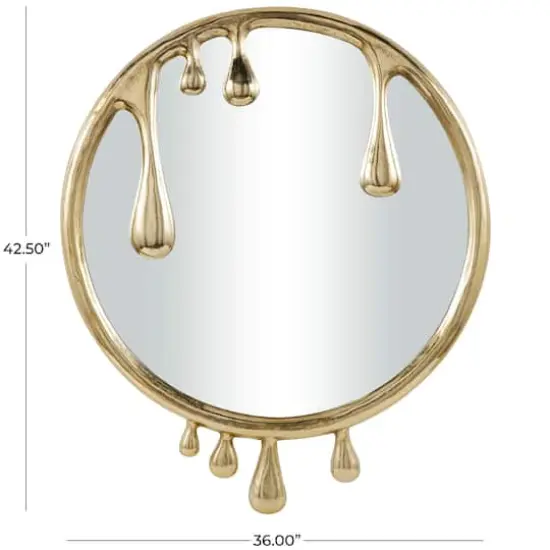 43" Gold Abstract Drip Framed Round Wall Mirror {5}