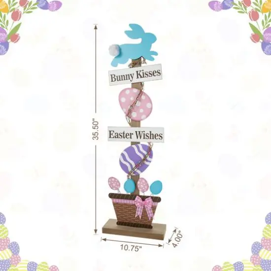 Glitzhome&reg; 35.5" Easter Wooden Bunny & Eggs Porch D&eacute;cor {8}