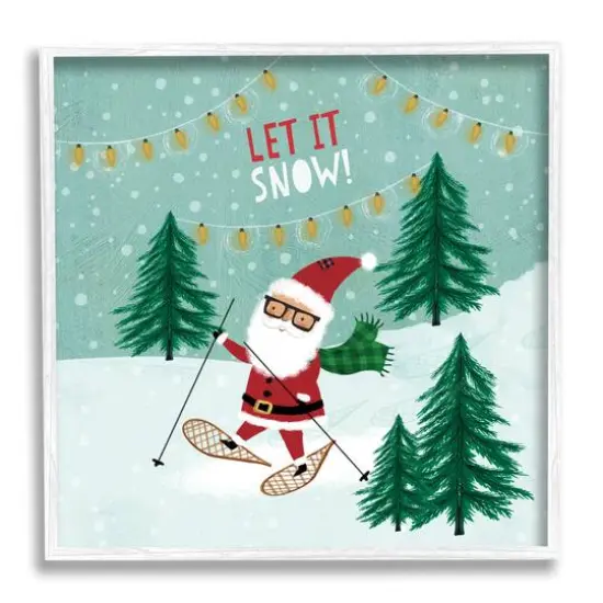Stupell Industries Let It Snow Santa Snowshoeing Framed Giclee Art White {1}