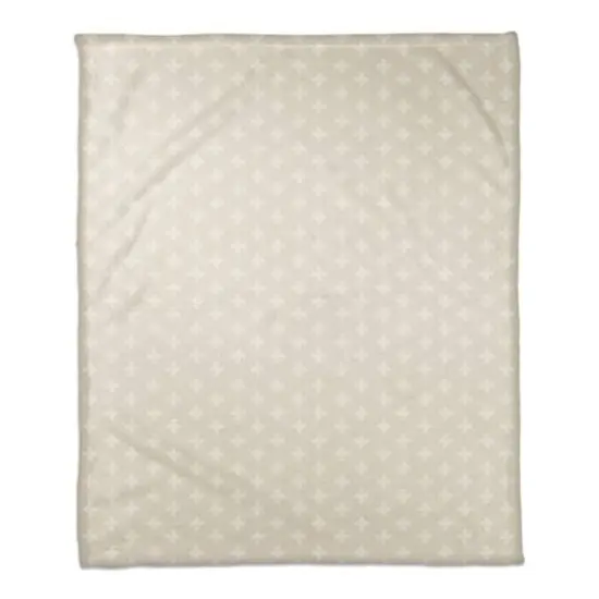 Beige & White Swiss Cross Pattern Fleece Blanket {1}