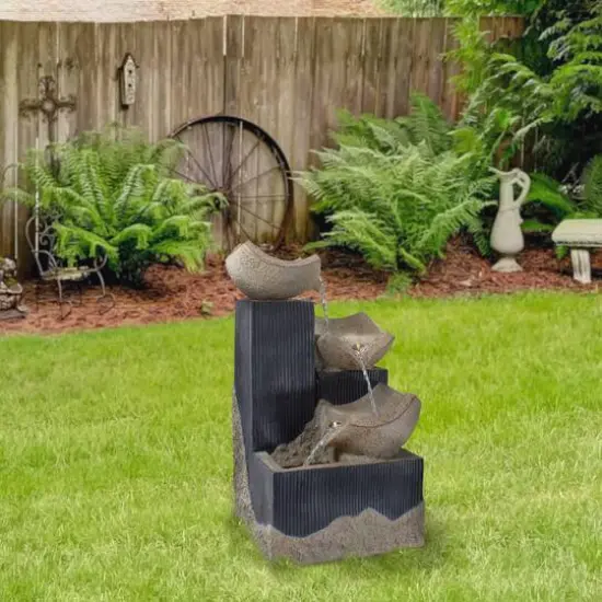 21" LED Lighted Cascading 3-Tier Bowl Outdoor Water Fountain {3}