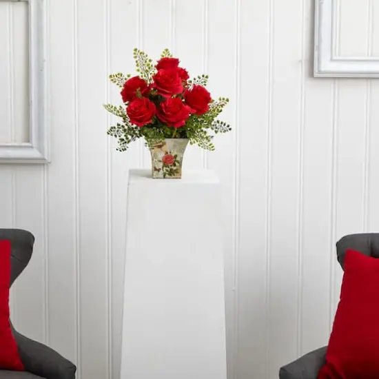 13" Red Rose & Maiden Hair Arrangement in Floral Planter {3}