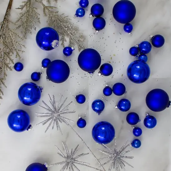 40ct. 2.5" Shiny & Matte Royal Blue & Silver Glass Ball Christmas Ornaments {7}