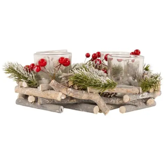 10" Frosted Berries & Branches Votive Candle Holder {6}