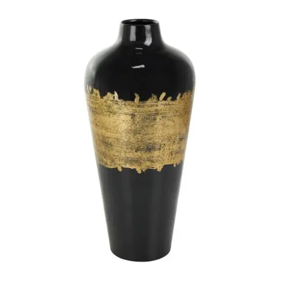 16" Black Metal Abstract Vase with Gold Detailing {1}