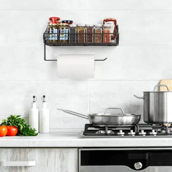 NEX™ 16" Brown Wall Mounted Wire Basket Shelf & Paper Roll Holder {7}