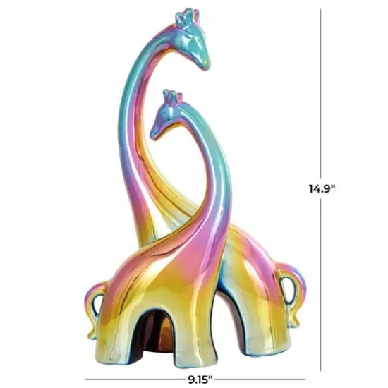 15" Multicolor Ceramic Giraffe Sculpture with Rainbow Shimmer Finish {10}