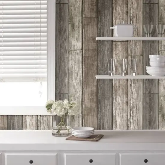 NuWallpaper Reclaimed Wood Plank Natural Peel & Stick Wallpaper {6}