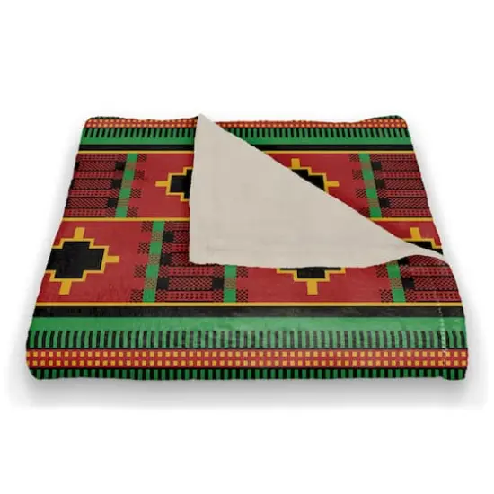 Kwanzaa Red, Green & Black Pattern Coral Fleece Blanket {3}