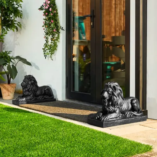 Glitzhome&reg; 22" Lying Lion Garden Statue Set Black {3}