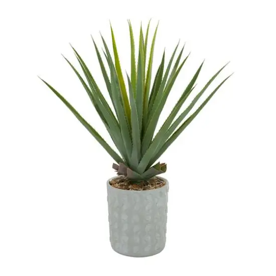 38" Green Faux Foliage Agave Artificial Plant With Gray Ceramic Pot {1}