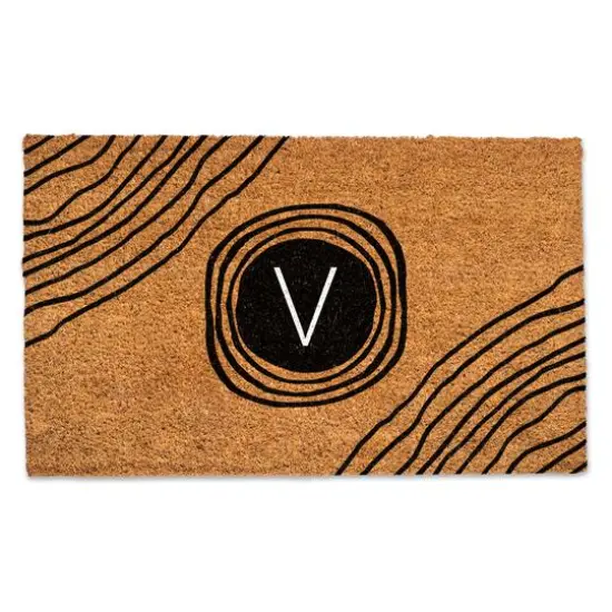 Black Monogram Circle Natural Coir Doormat V {1}