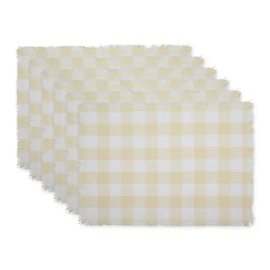 DII&reg; Heavyweight Check Fringed Cotton Placemats, 6ct. Natural {1}