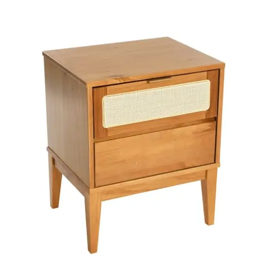 Hello Honey&reg; Crawford 24" Solid Wood Nightstand with Storage Drawers and Cane Detail Light Brown {1}