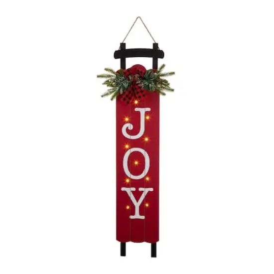 Glitzhome® 40" Lighted Wooden Sleigh JOY Porch Sign with Timer {1}