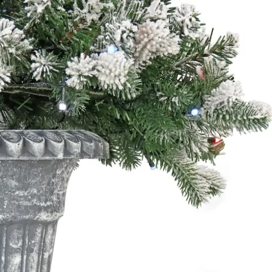 24" Feel Real&reg; Snowy Sheffield Spruce Porch Bush in Silver Brushed Plastic Urn {4}