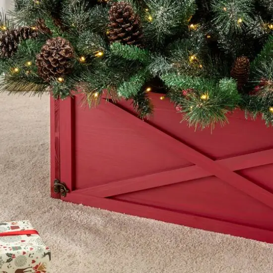 Glitzhome&reg; 32" Red Wooden Tree Collar {7}