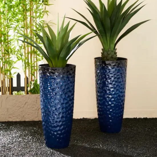 Glitzhome&reg; 31" Eco-Friendly Honeycomb Textured Tall Plastic Planters, 2ct. Cobalt Blue {4}