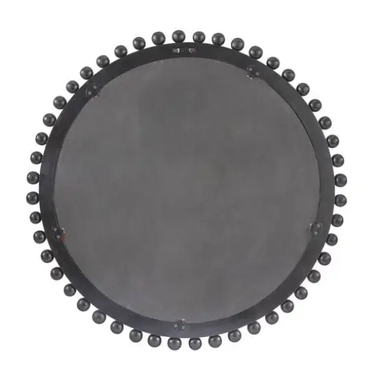 35" Mango Wood Beaded Ball Frame Wall Mirror Black {5}