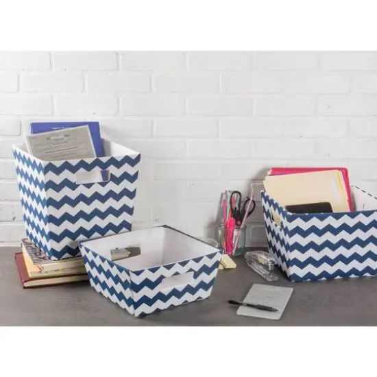 DII® 11" Trapezoid Polyester Chevron Storage Bin Nautical Blue {4}