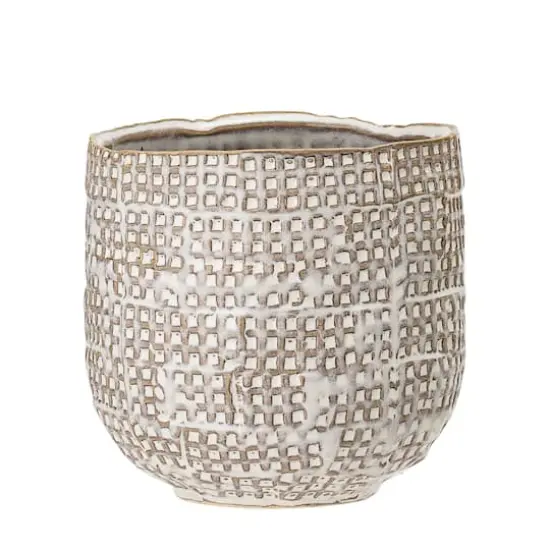 Hello Honey&reg; 5" Distressed White Woven Stoneware Planter {1}