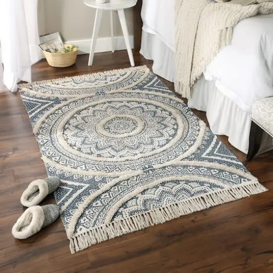 DII&reg; Printed Natural Hand-Loomed Shag Rug, 4ft. x 6ft. French Blue {6}