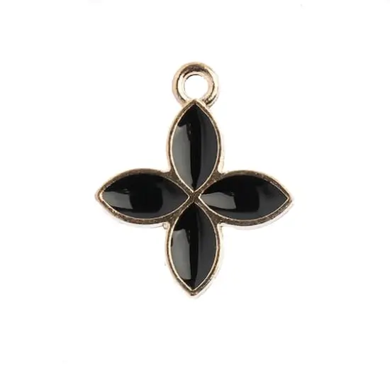 John Bead Sweet & Petite Four Petals Charms, 10ct. Black {1}